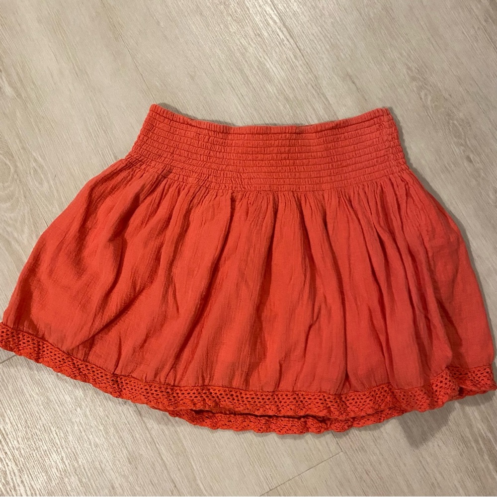 Y2K Orange Express Mini Skirt Size small Cotton Natural Fibers Gauze Lace Trim
